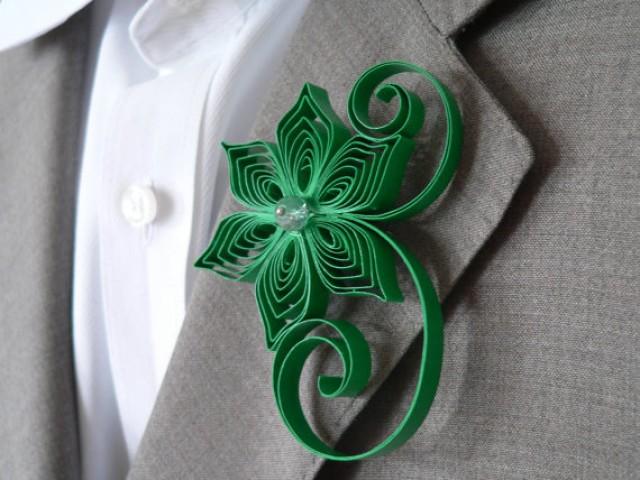 Emerald Green Boutonniere, Emerald Buttonhole, Green Wedding Gifts For