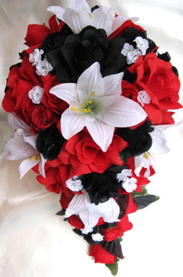 red and white bridal bouquet