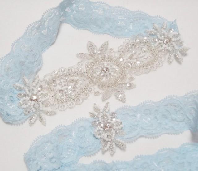 Blue Lace Garter Set Wedding Bridal Garter Set, Blue Garter Set, Lace