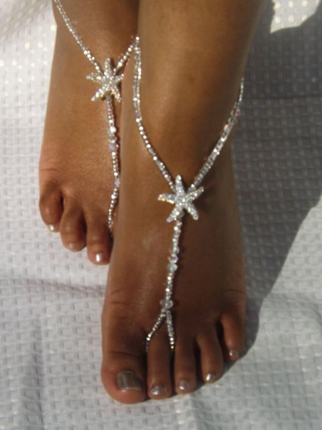 Crystal Soleless Bridal Jewelry, Starfish Feet Jewelry, Barefoot Sandal