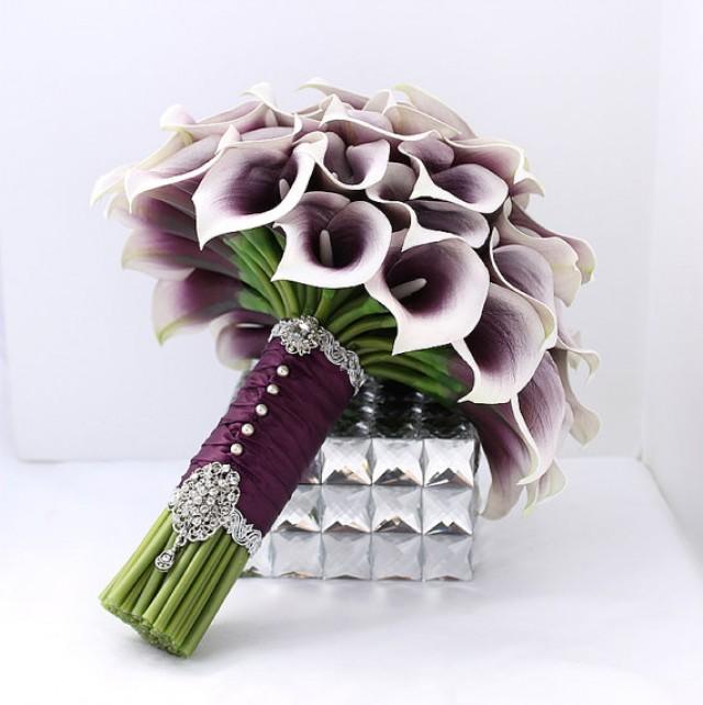 Majestic Purple Bridal Bouquet Real Touch Picasso Purple Calla Lily Bouquet Mini Calla Lillies 0125