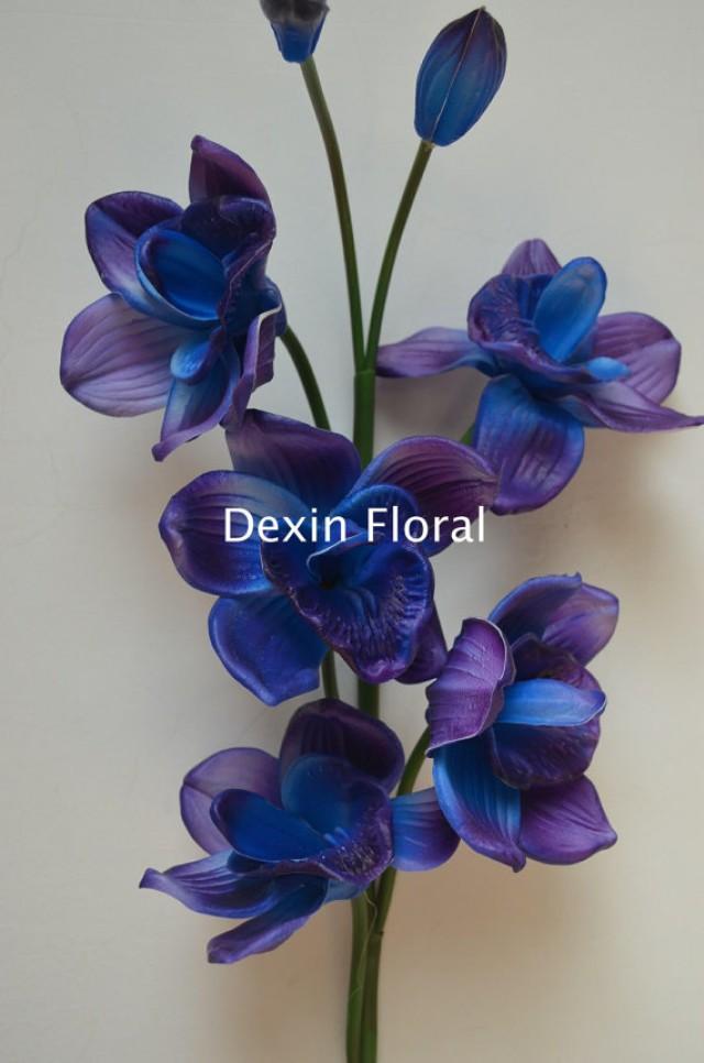NEW!! Natural Real Touch Artificial Blue Purple Cymbidium Orchids Single Stems Centerpieces