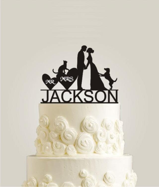 Personalized Family Wedding Cake Topper Mr And Mrs Couple With Cats Last Name 