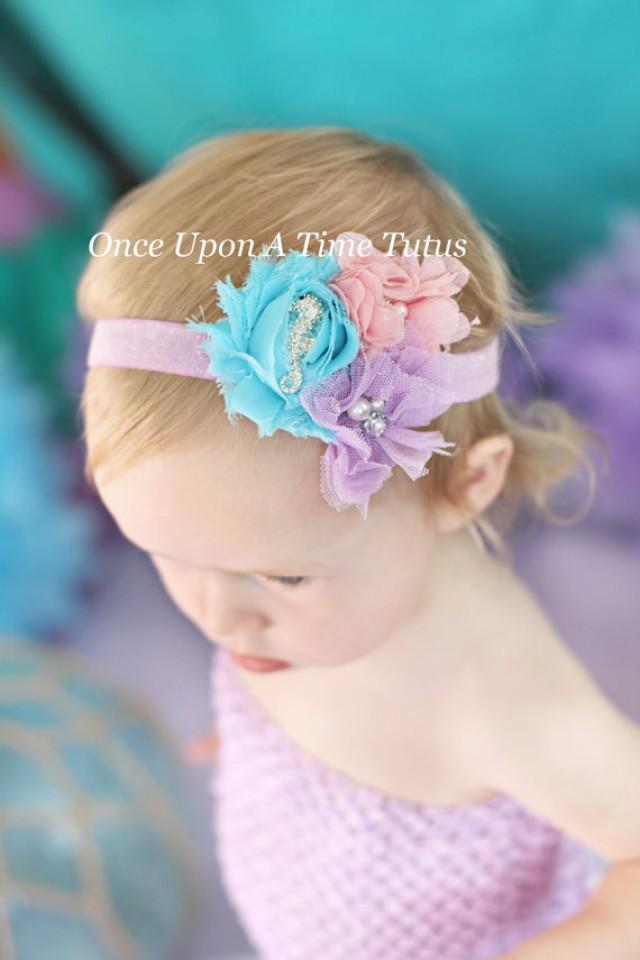 Aqua Blue Pink Lavender Seahorse Headband Newborn Baby Beach