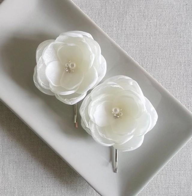 Ivory Off White Fabric Flower Bridal Hair Piece, Bobby Pin Hair
