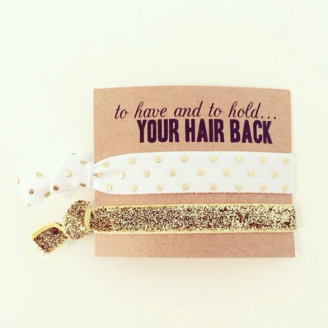 Hair Tie Bridesmaid Gift // White + Gold Glitter Elastic Hair Ties
