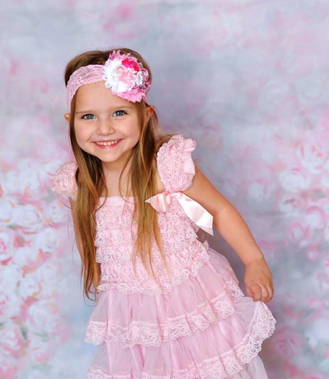 Spring Lace Dress Headband SET, Pink Toddler Dress,pink Baby Dress