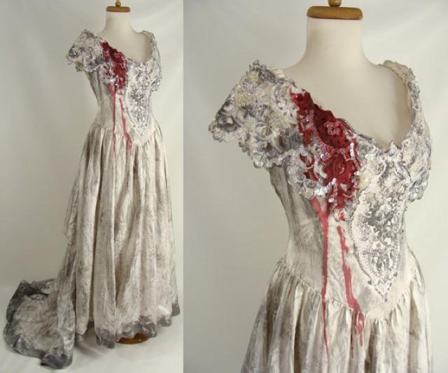 Upcycled Distressed Bloody Vampire Bride Wedding Dress With Veil