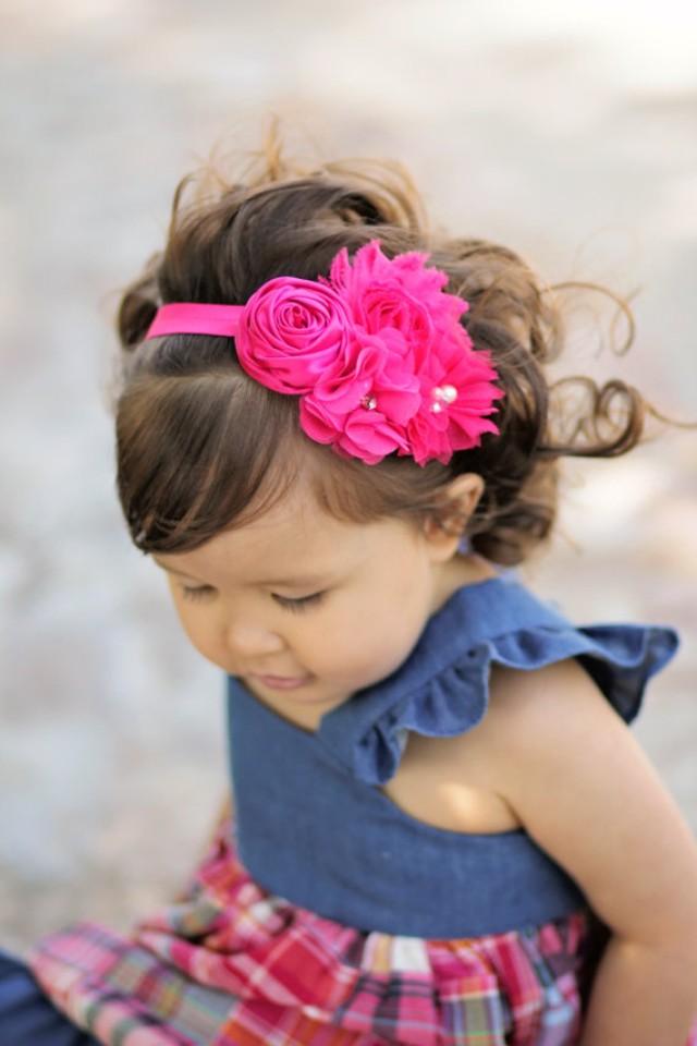 Pink Flower Headband, Flower Girl Headband, Wedding Headband, Pink