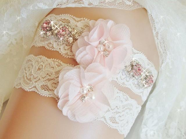 Jeweled Lace Wedding Garter Set Bridal Garter Blush Wedding Garter Pink Garters Bridal 1023