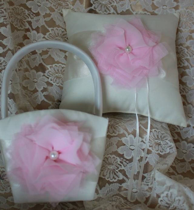 Ivory Or White Flower Girl Basket And Pillow Ring Bearer PillowPale