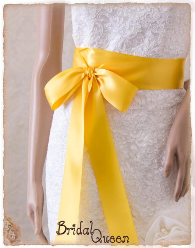 Bridal Sash, YELLOW Satin Ribbon Sash, Wedding Sash, Satin Ribbon Sash