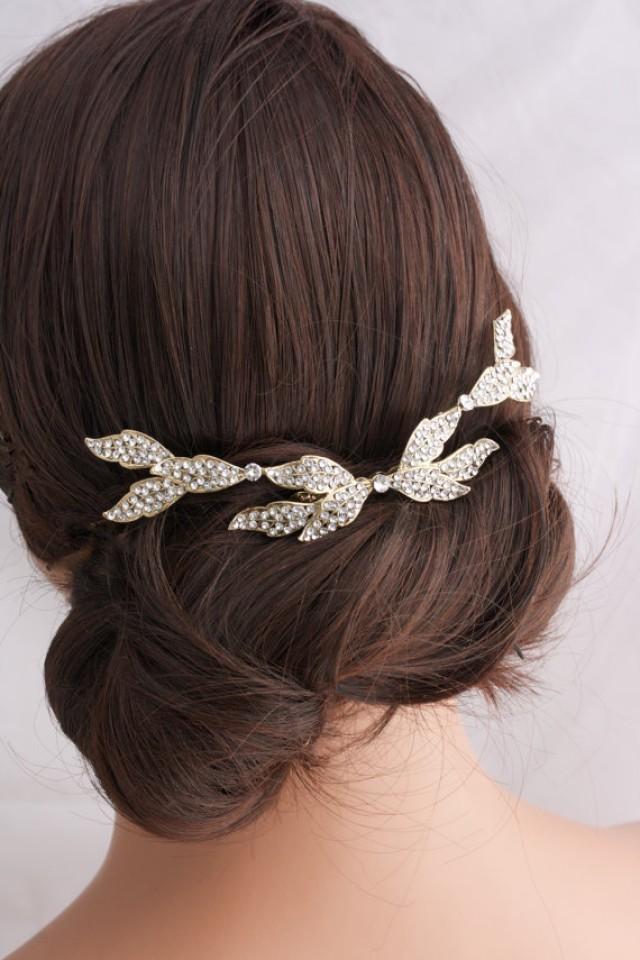 Crystal Leaf Wedding Comb Gold Bridal Hair Accessory Leaves Back Comb Rhinestone Leaves Veil