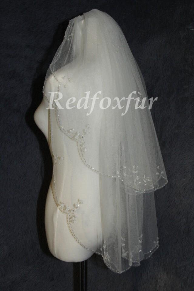 2T Bridal Veil, Handbeaded Wedding Veils, Bridal Veil Flounced Hand