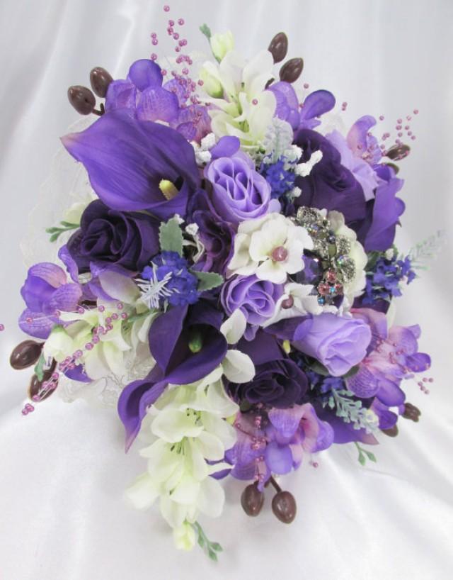 Purple Lavender And Ivory Victorian Bridal Brooch Bouquet With Ivory Pearl Lace Handle And 3164