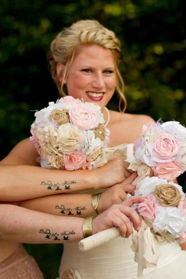 Shabby Chic Romantic Rustic Soft Blush Pinkwhiteivory And Burlap Bridal Wedding Bouquet 2509