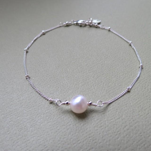 ON SALE Personalized Single Pearl Bracelet Sterling Silver Single Pearl Bracelet, Bridal