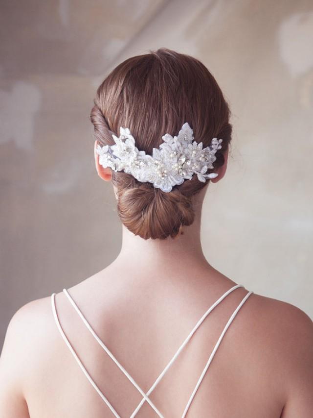 Crystal Bridal Lace Headpiece, Ivory Wedding Headpiece, Lace Bridal