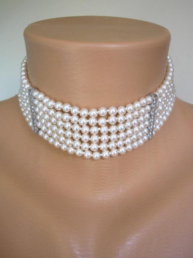 Pearl Choker, Mother Of The Bride, Great Gatsby, Statement Necklace, Wedding Necklace, Bridal 
