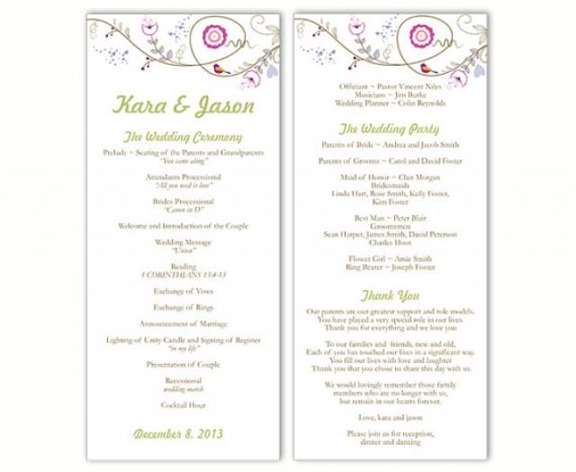 Wedding Program Template DIY Editable Text Word File Download Program 