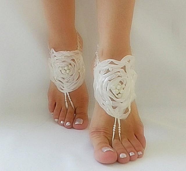 Bridal Anklet, Ivory Beach Wedding Barefoot Sandals, Bangle, Wedding