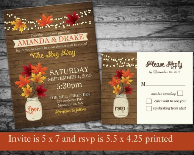 Fall Wedding Invitations Rustic Mason Jar Country Wedding