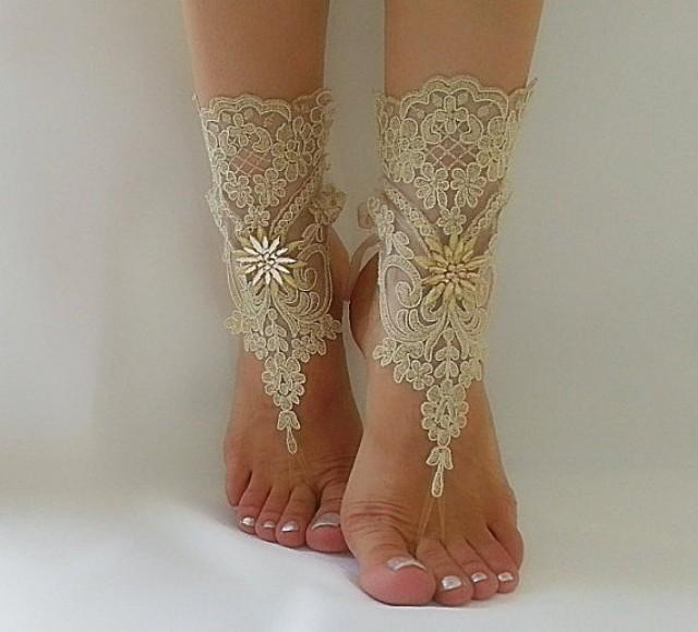 Free Ship Bridal Anklet, Gold Embrodeired, Beach Wedding Barefoot