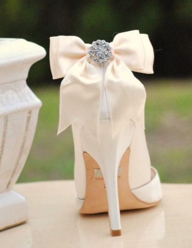 Ivory / White / Black / Nude Sparkly Bow Shoe Clips. Spring Bride