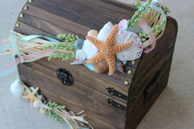 Stained Beach Themed Wedding Treasure Chest Card Holder Or