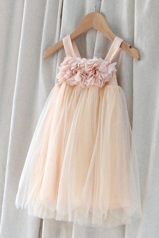 Tulle Flower Girl Dress With Chiffon FlowersInfant Shoulder Strap