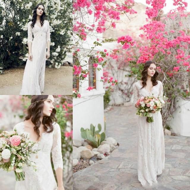 Charming Bohemian Wedding Dresses 2016 A Line V Neck Sheer