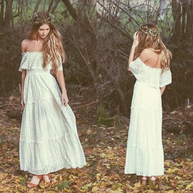 Stunning Bohemian 2016 Vintage Wedding Dresses Off The Shoulder Lace Ivory Or White Hippie Dress 