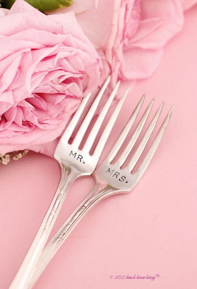 Mr Mrs Wedding Forks Vintage Silver Plate Silverware Meadowbrook 1930s