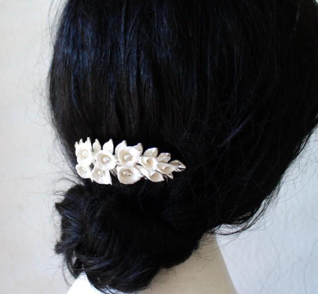 Bridal Flower Hair Comb , White Calla Lilies Hair Comb, Bridal White