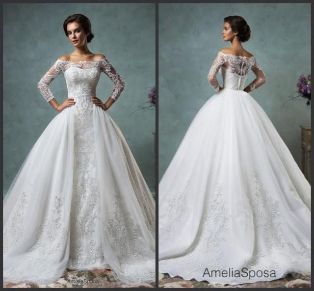 Gorgeous Sheer Amelia Sposa Wedding Dresses Detachable Remove