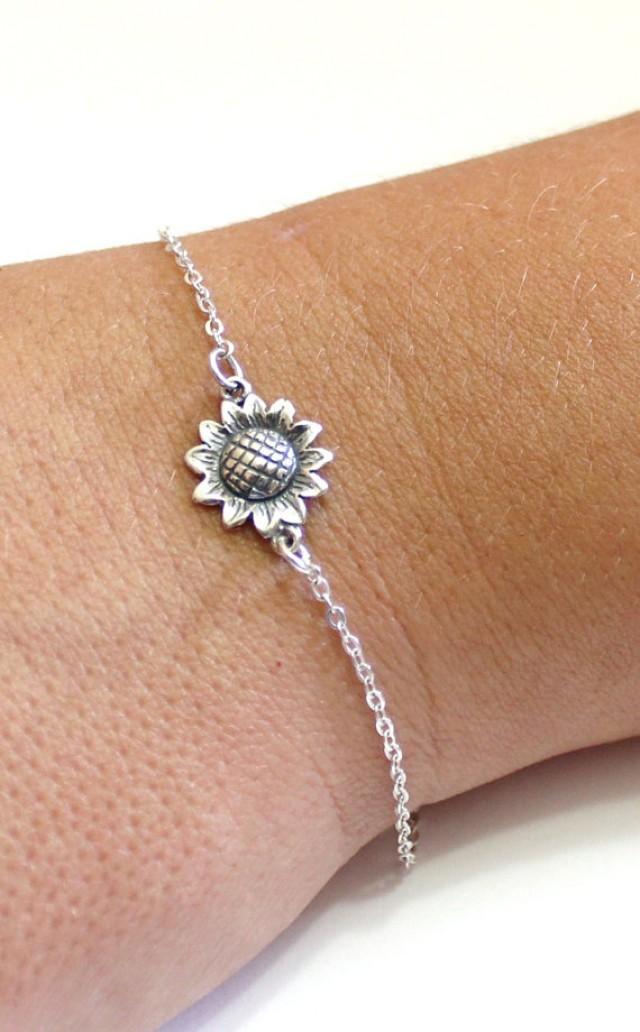 Sterling Silver Sunflower Bracelet, Sunflower Bracelet, Bridesmaid