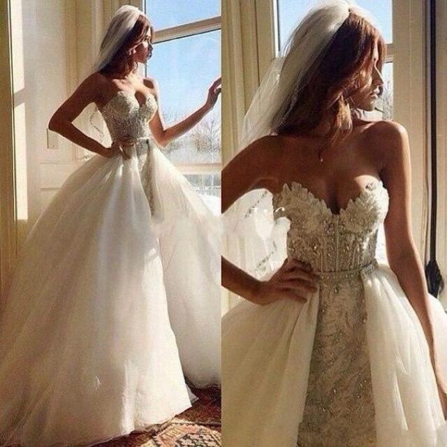 2015 New Beaded Crystals Wedding Dresses With Detachable