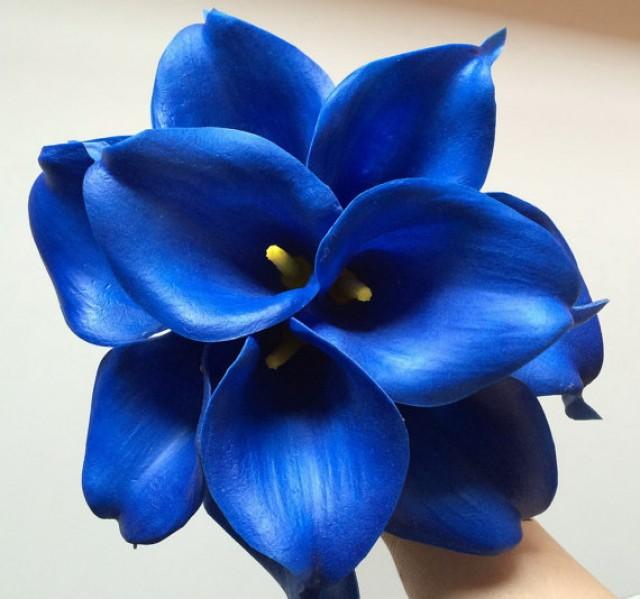 10pcs Cobalt Flowers Royal Blue Calla Lily Bouquet Real Touch Calla