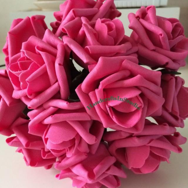 72 Pcs Hot Pink Bridal Bouquet Flowers Wedding Decorative Artificial