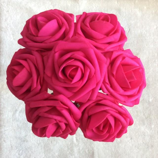 100pcs Hot Pink Wedding Flowers Fuschia Roses For Bridal Bridesmaids Bouquets Wedding Party 