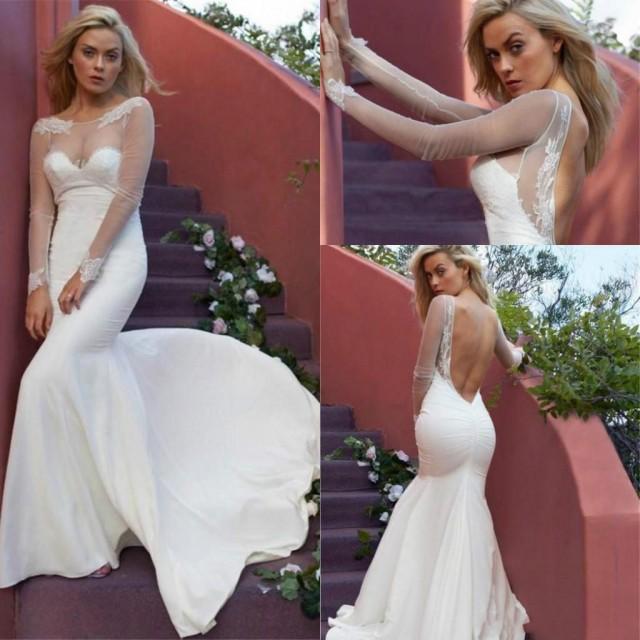 Sexy Spring Mermaid Wedding Dresses With Long Sleeves Summer 2016 Illusion Sheer Jewel Neck 