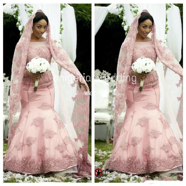 2015 Blush Pink Winter Plus Size Wedding Dresses Mermaid Long