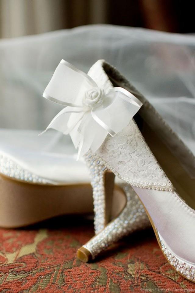 white platform heels with bow