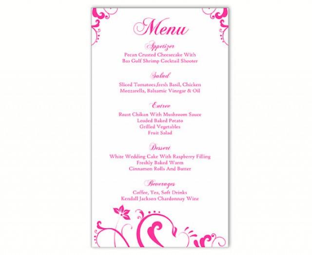 Wedding Menu Template Diy Menu Card Template Editable Text Word File Instant Download Pink Menu Wedding Menu Size Template