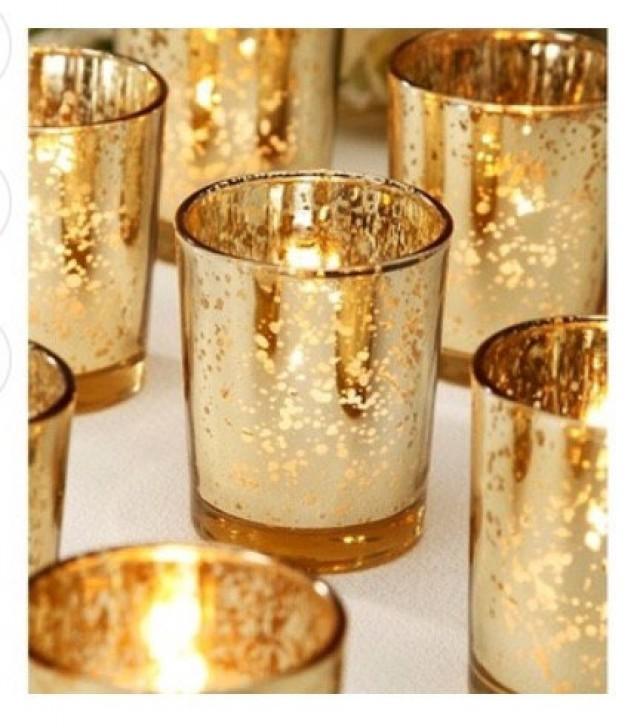 12 Gold Mercury Votives, Gold Votives, Gold Mercury Candle Holder, Gold