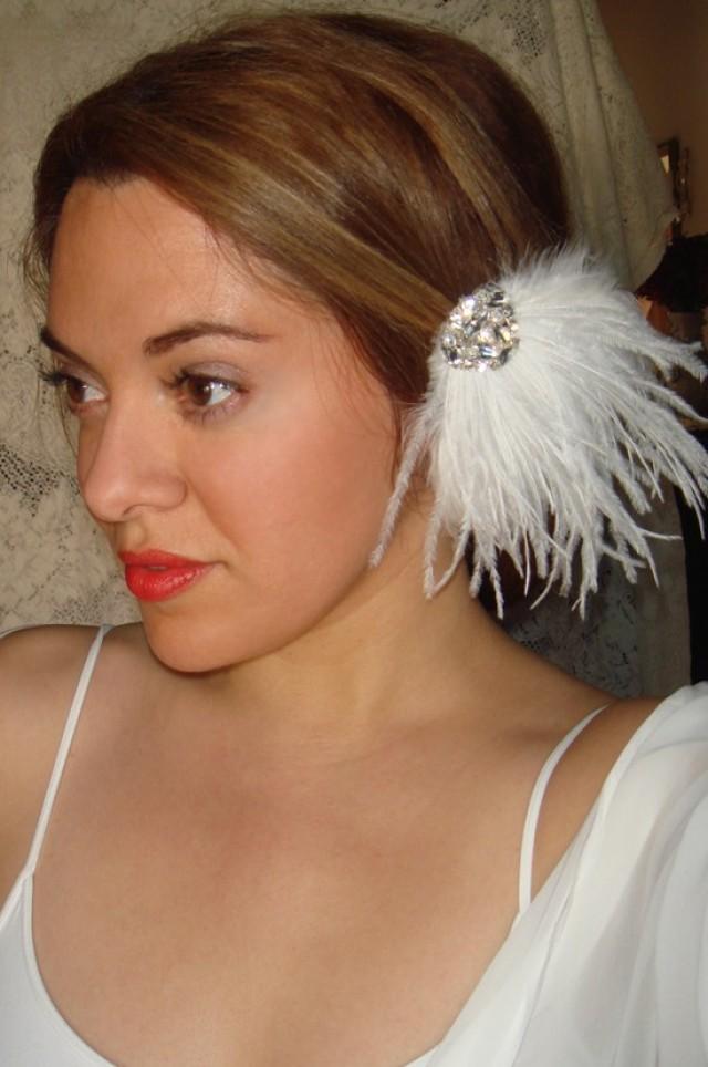 White Decorated Feather Headdress Headpiece Hair Clip Wedding Hair Accessory