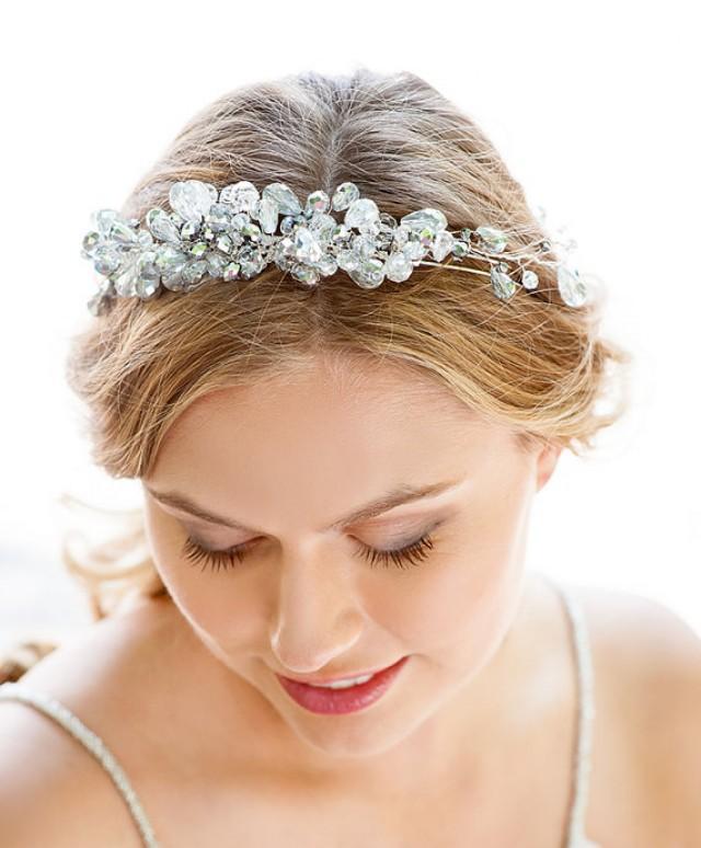 NicSO Bridal Headband for Women Crystals Rhinestone Crown Tiaras with Ribbon Headpiece Hair Accessory 