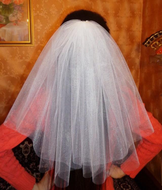 Bachelorette Party Veil 2 Tier White Middle Length Bridal Shower Veil Bachelorette Veil 7653