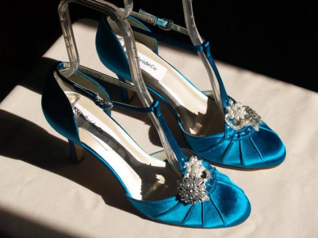Teal Wedding Shoes Mid Heels Vintage 