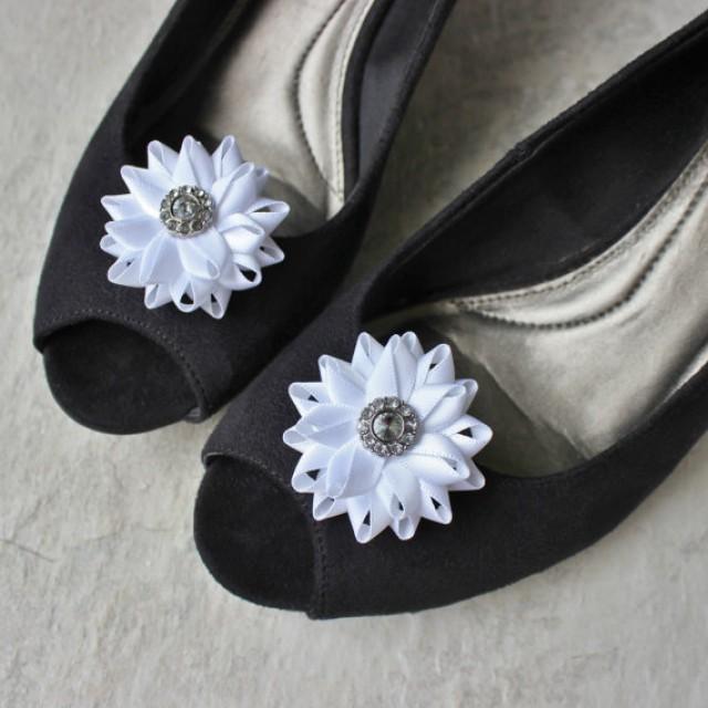 Flower Shoe Clips, Wedding Shoe Clips, Rhinestone Center, Flowers For
